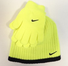 Nike Volt  Black Knit Beanie  Knit Stretch Gloves Youth Boy's 8-20 NWT