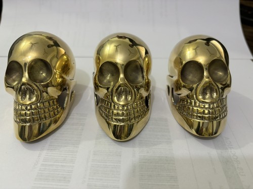 Brass Skull Handle Walking Stick Cane Head - Picture 4 of 5