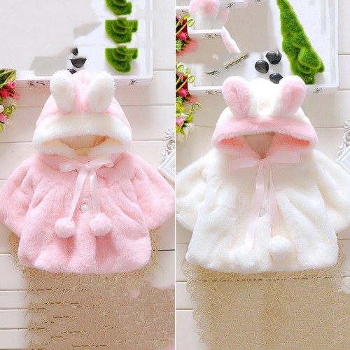 Infant BabyGirls Faux Fur Warm Jacket Ear Hooded Soft Fluffy Fleece Winter Coat´ - Picture 2 of 14