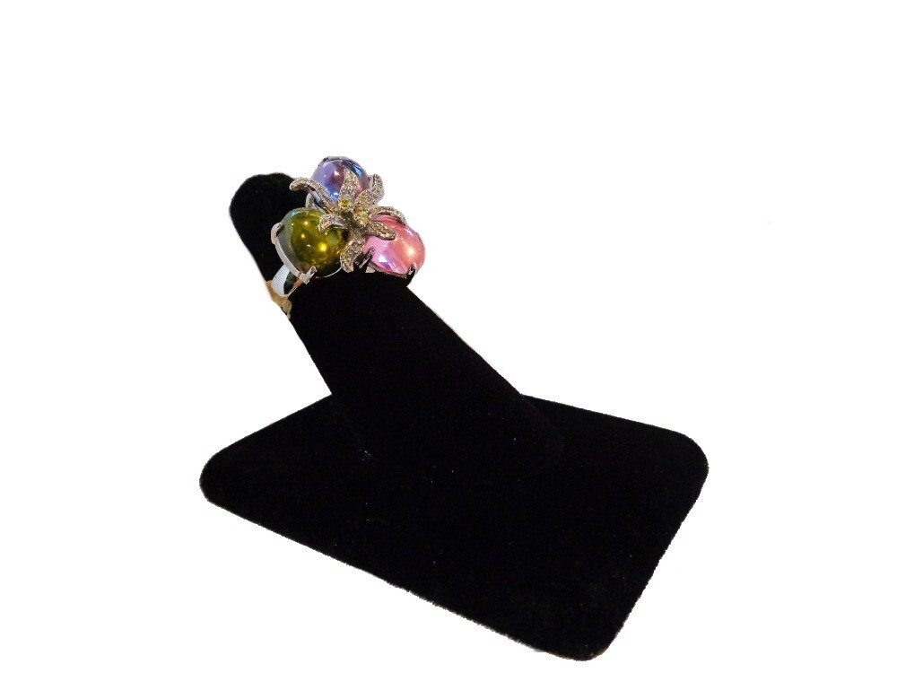 Silver Gemstone Flower Ring Size 6 CZ Flower Cluster Ring Vintage