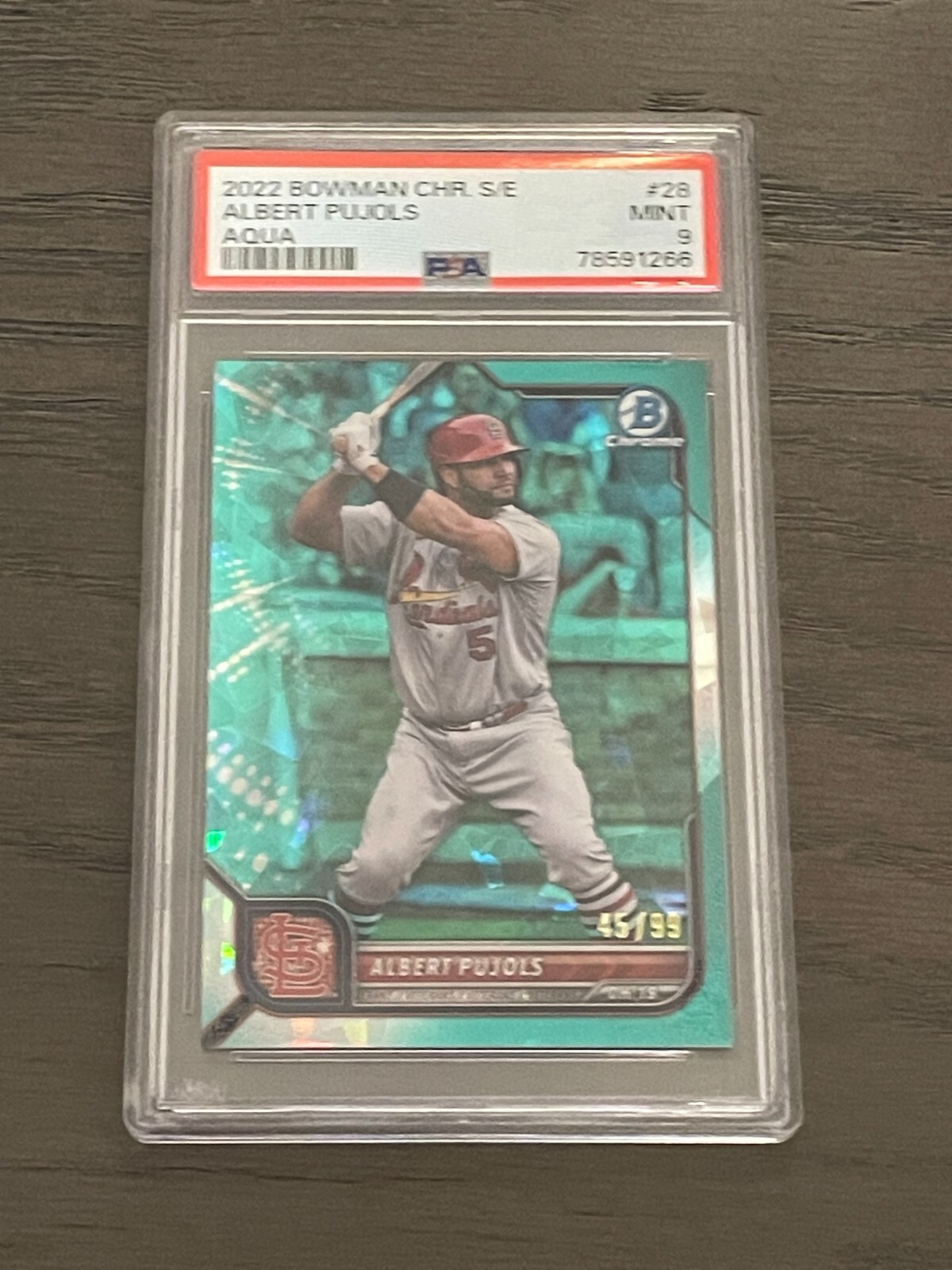 2022 Bowman Chrome Sapphire Aqua Albert Pujols #28 /99 PSA 9 Cardinals