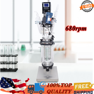 3L Digital Chemical Glass Stirred Reactor 2 Layers Lab Reaction Vessel 680r/min