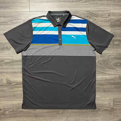 PUMA Road Map Asym Performance Wicking Mens XL Stretch Golf Polo Shirt Gray