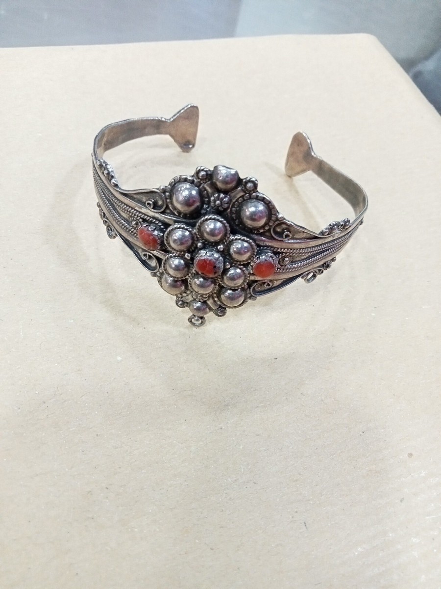 Bracelet Ancien En Argent Massif - Bijou Traditionnel Vintage - Occasion, Couleur Argenté