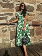 NWT_ZARA SS24 WOMAN BELTED PRINTED MIDI DRESS Green/White | 8372/109 Size S