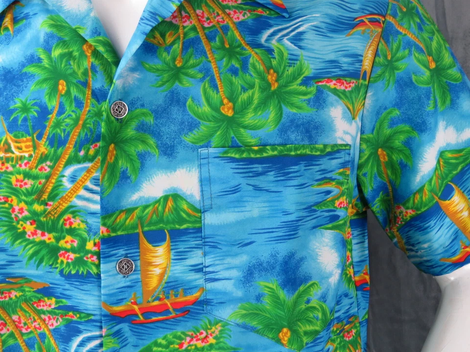 Camisa Aloha Hawaiana De Colección - Patrón Island Kon Tiki Real Hawaiana - Mediana Foto 4 de 4
