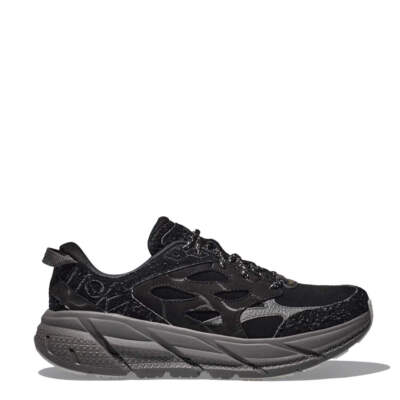 Hoka Elite Terrain System Clifton L Suede Sneaker Black / Satellite Grey