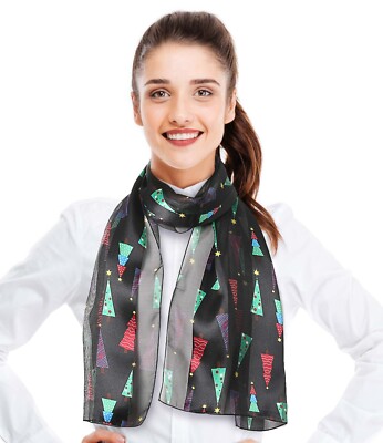 12 PC Christmas Tree Scarf, Lightweight, Silk-Feeling, Made in Korea 13x60 Inch