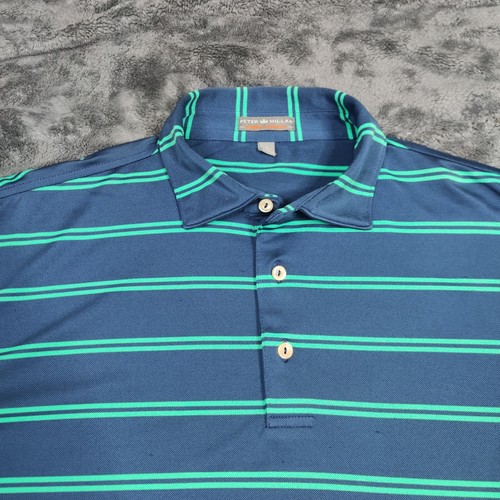 Camisa polo de golf Peter Millar para hombre grande a rayas azules y verdes que absorbe la humedad - Imagen 3 de 7