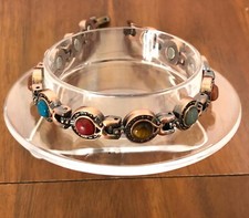 Horseshoe Copper Magnetic Link Colorful Stone Bracelet Arthritis Pain Relieve