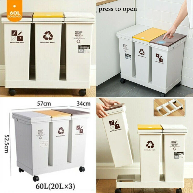 Mülleimer 3x20L Abfalleimer Müllsortierer Trennsystem Abfallsammler Küchen Räder - Bild 2 von 4
