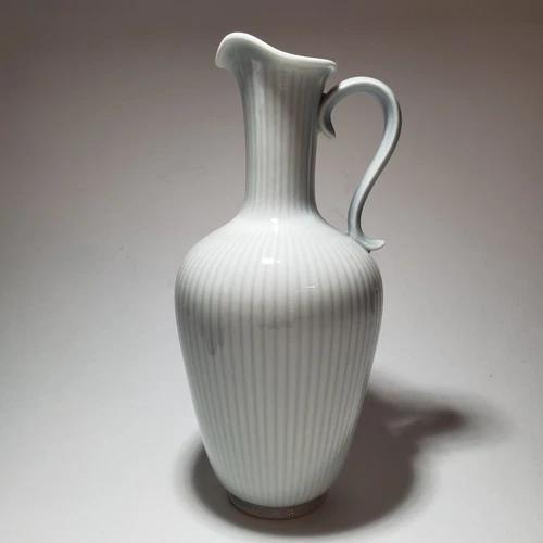 Vintage Gunnar Nylund Vase Sweden Rorstrand Striped Celadon Pastel Green Gray 8"