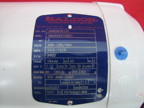 BALDOR WASHDOWN DUTY MOTOR CAT NO. JMWDM 3613T/SPEC 36K605X100G1 - Picture 5 of 5