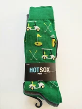 Hot Sox Mens Crew Socks Lot 3 Pairs Green Golf Cart Dots Golfing Clubs