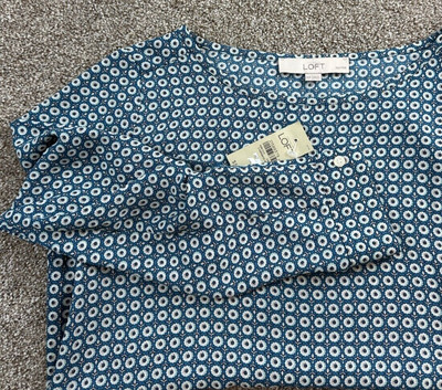 Ann Taylor LOFT Women XS Petite Blouse-Polyester Blue Floral Long Sleeve Top-NWT