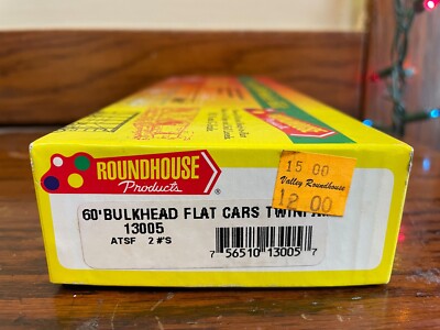 Roundhouse - HO Scale - 13005 - ATSF - 60' Bulkhead Flat Cars TwinPak