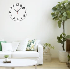 Home Decoration Reverse Wall Clock Backwards Modern Non Ticking Quartz Acrylic