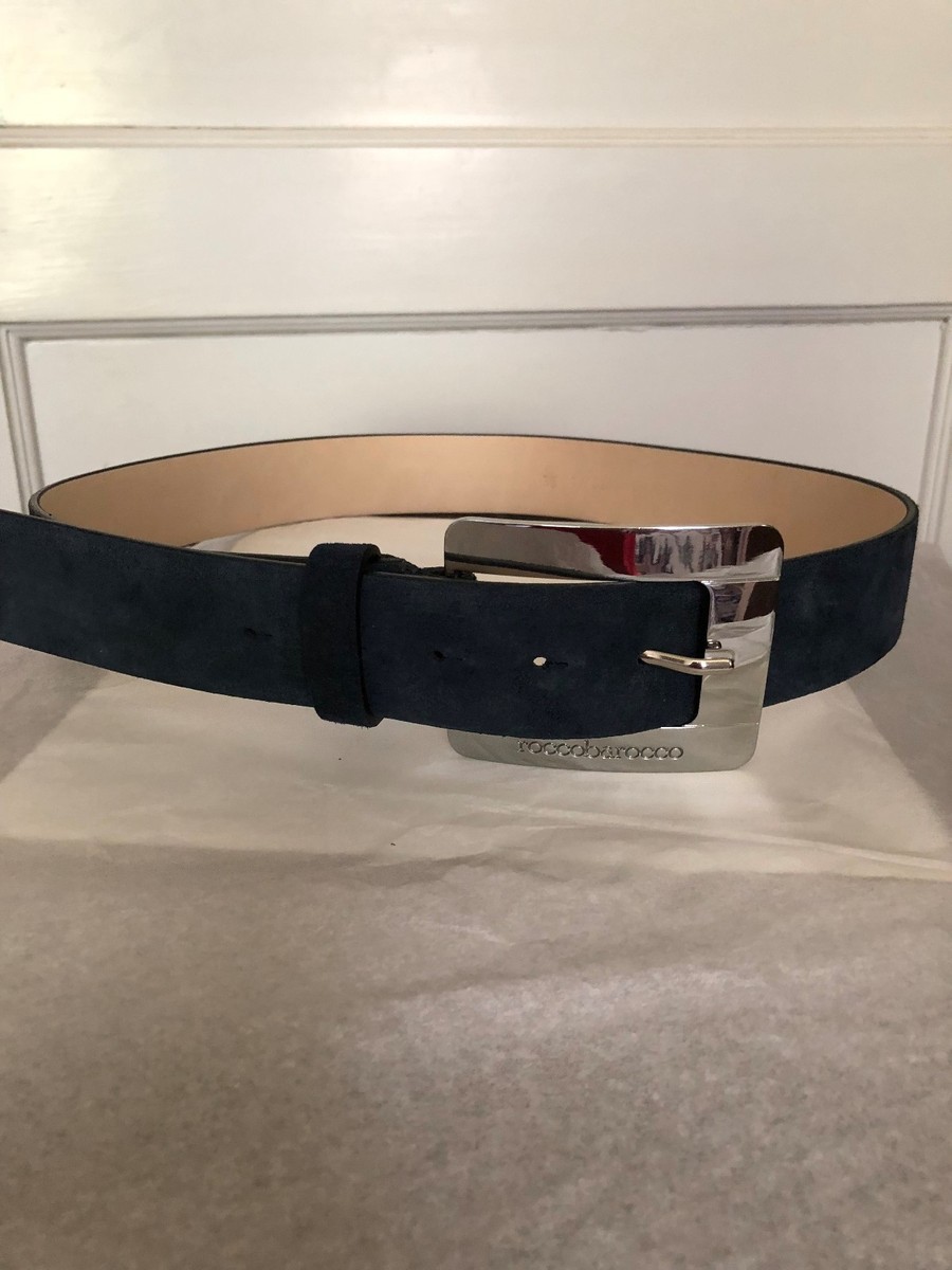 Roccobarocco navy blue suede designer logo belt big silver  display picture 1