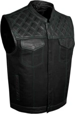 Men's SOA Vest double Thread Club Vest  Denim Concealed Gun Pockets No Collar