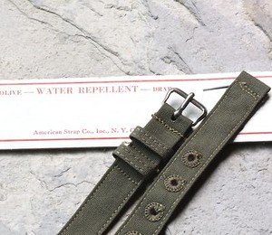 Olive-drab-green-cotton-12-5mm-2-pc-USA-made-military-watch-band-NOS-1940s-50s