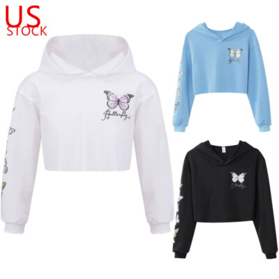 Kids Girls Casual Sweatshirt Sports Workout Hoodie Long Sleeve Hooded Shirts