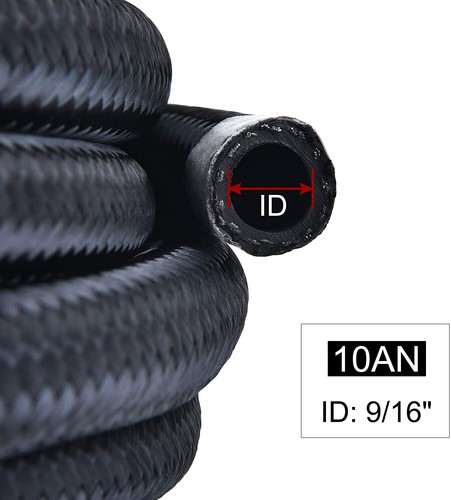 LokoCar Fuel line Hose 10AN Braided Nylon Stainless Steel Oil Gas CPE 10ft Black - Afbeelding 2 van 11