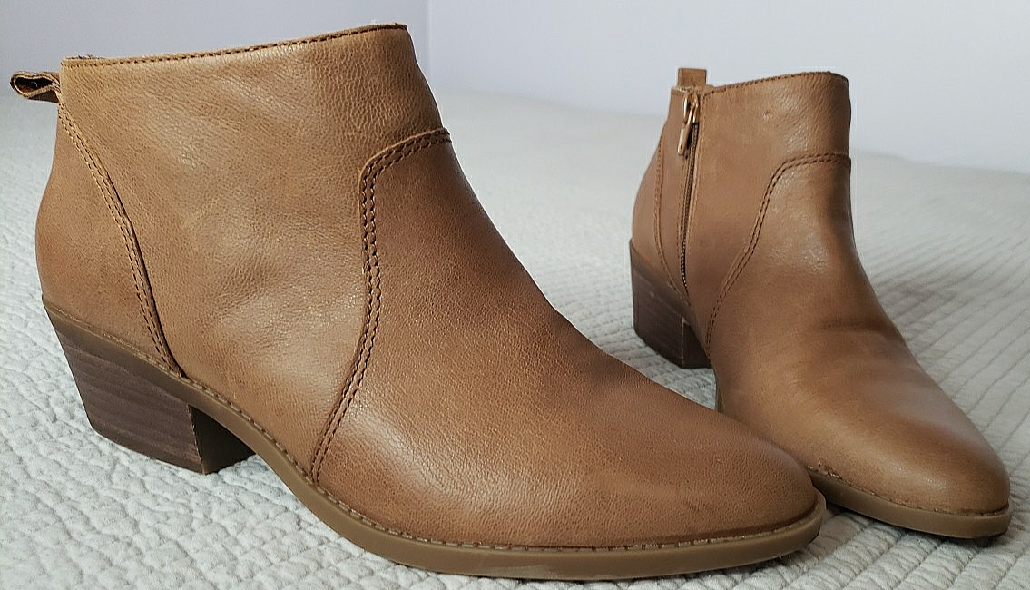 Lucky Brand Boots LP-Faydren Brown Leather Side Zip Ankle Bootie Women's 10M