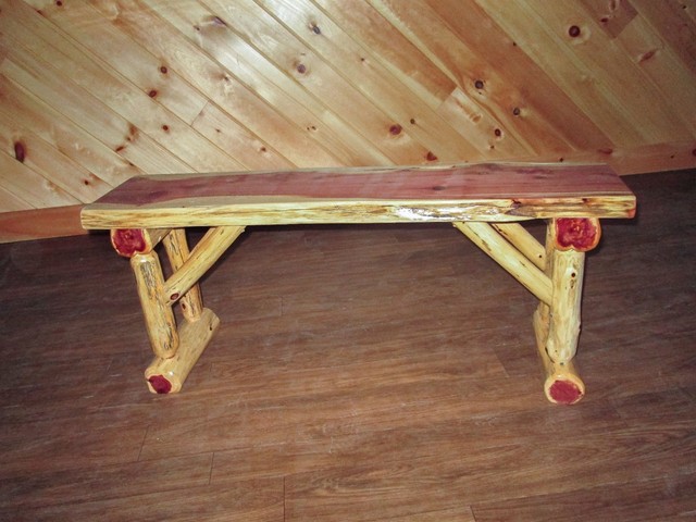 Rustic Red Cedar Log Dining Hall Bench 2 Ft Long Amish Made