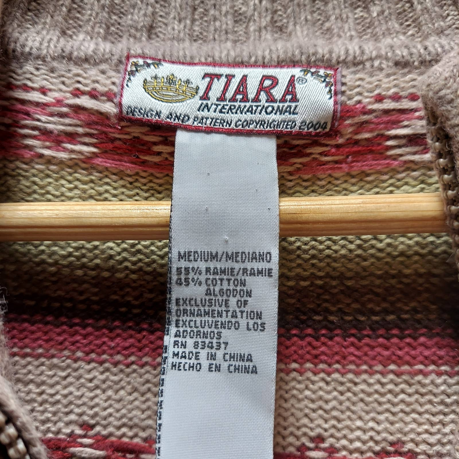 Tiara International Knit Sweater, Zip Front, Multicol… Gem