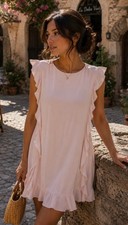 RED VALENTINO Pink Ruffle Silk Mini Dress Size 8 Feminine Boho Luxury