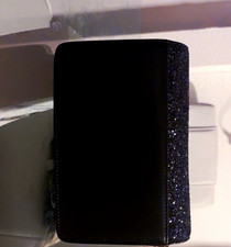 Womens Black Solid Glitter Rectangle Clutch E...