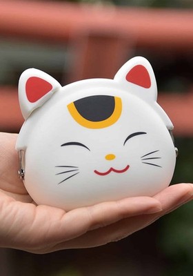 mimi Pochi Japan Lucky Cat White Pouch 04414