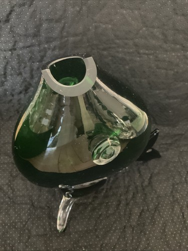GROSSE VINTAGE MID CENTURY MODERN EMPOLI ITALIENISCHE SMARAGDGRÜNE GLAS FISCH VASE - Bild 7 von 8