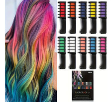 10 Colors Hair Chalk Comb,New Hair Dye Comb Temporary Hair Color Dye Washable,Te