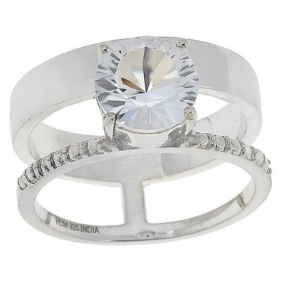 Herkimer Mines Sterlingsilber Doppel Rundschliff Solitär Ring, Größe 7