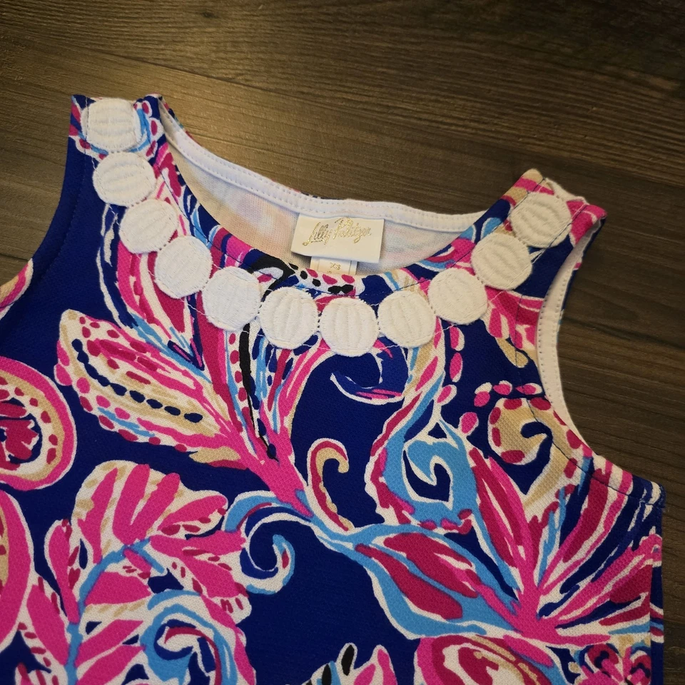 Lilly Pulitzer XS Girls Blue Pink Paisley Print Knit Shift Dress Preppy - Image 2 of 4