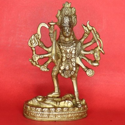 Goddess Kali Standing on Shiva's Chest Statue Handmade Brass Maa Kalka Figure