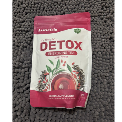 Lulutox Detox Energizing Tea Peach Flavor, Weight Loss, 28 Tea Bags