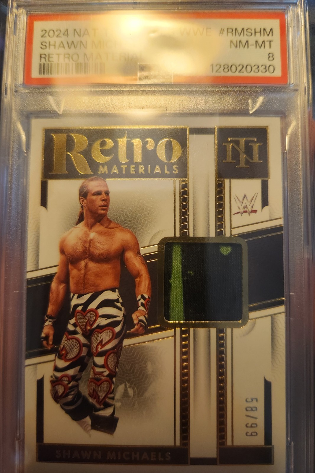 2024 PANINI NATIONAL TREASURES WWE RETRO MATERIALS  #RMSHM SHAWN MICHAELS PSA 8 view 4