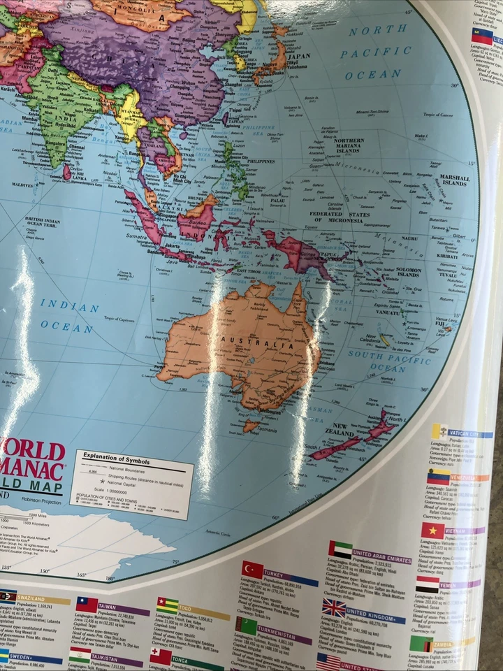2003 Almanac World Map Hammond Robinson Projection Laminated  37” x 49” - Image 2 of 4