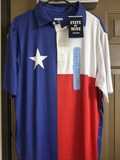 State Of Mine Texas Star Flag USA Polo Golf Shirt Mens L Blue NWT