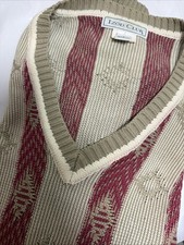 Vintage Izod Club Sweater Mens Large Black Red Beige Knit Pullover 90s LS Cotton