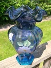 Fenton Mulberry Hex Vase Art Glass Signed George Fenton Rare 1997 Blue to Purple