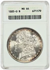 1885 O Morgan Silver Dollar MS64 ANACS ANA Soap Box Holder
