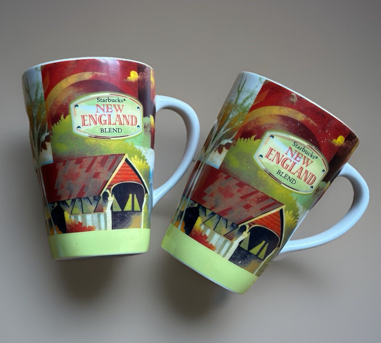 Starbucks 14 Oz New England Blend Ceramic Mug with Covered Bridge Design 2006