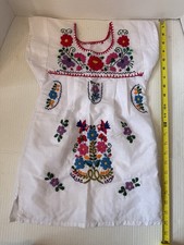 Oaxaca White multi-Color Mexican Hand Embroidered Flowers Toddler Dress