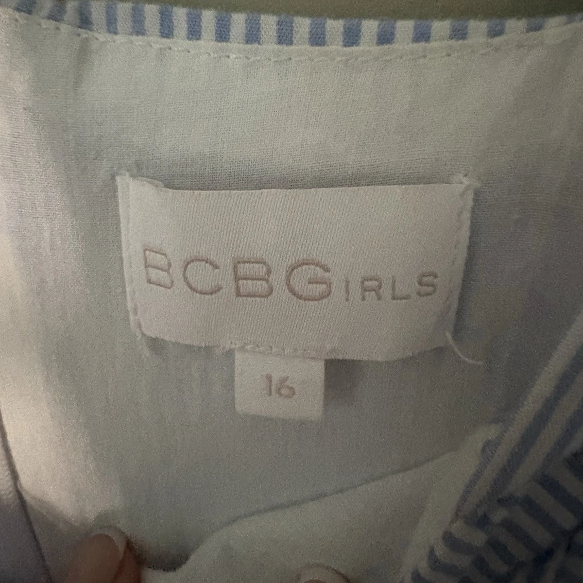 BGBG Girls Off-Shoulder Summer Dress Size 16 Blue White Stripe Embroidered