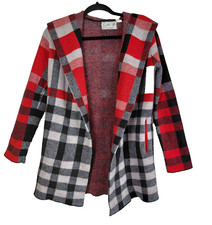 Anthropologie Field& Flower Cressida Plaid Wool Sweater Coat Womens Small Hooded