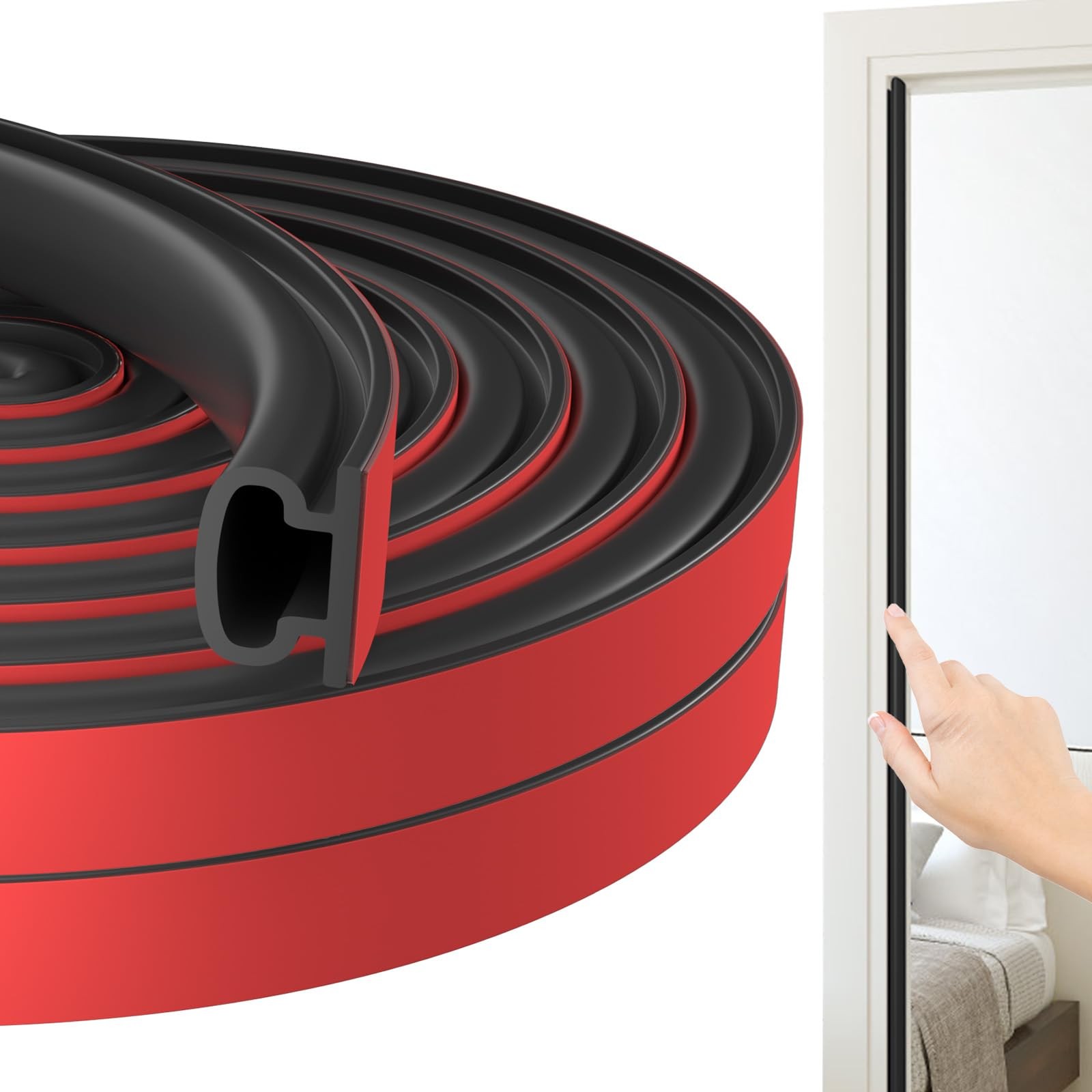 Jobon Draught Excluder for Doors - Weather Stripping 7M, Black (Wxh: 9x6mm)