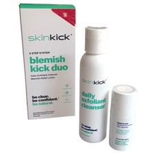 SkinKick Blemish Kick Duo 2 Bottles, 3oz Exfoliant Cleanser .5oz Acne Lotion New